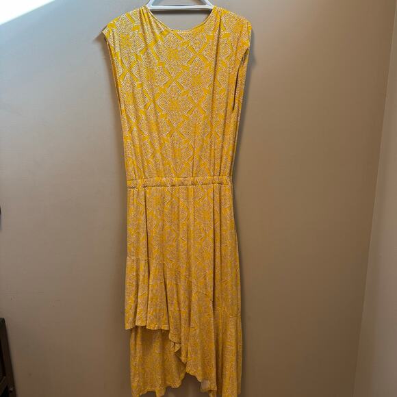 Maeve Size Medium V Neck Fete Midi Dress Handkerchief Hem Yellow Floral Summer - Picture 5 of 9